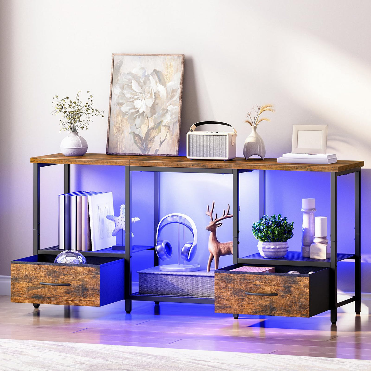 HOOBRO LED TV Stand with Drawers & Mesh Shelf, Fits 55" TV – 2 Colors - Flex Gamingproduct_type