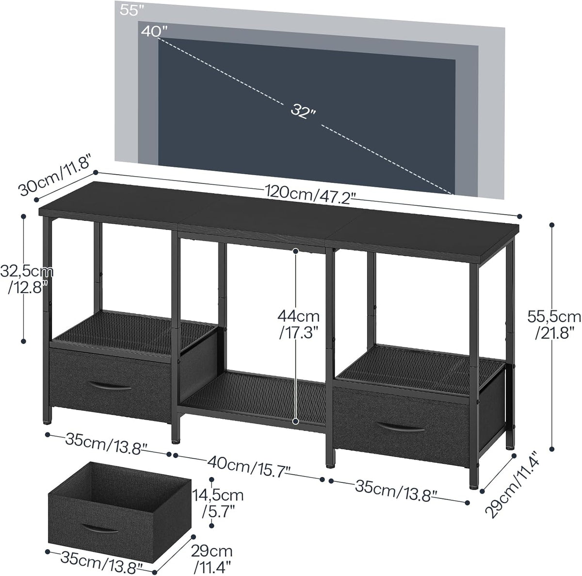HOOBRO LED TV Stand with Drawers & Mesh Shelf, Fits 55" TV – 2 Colors - Flex Gamingproduct_type