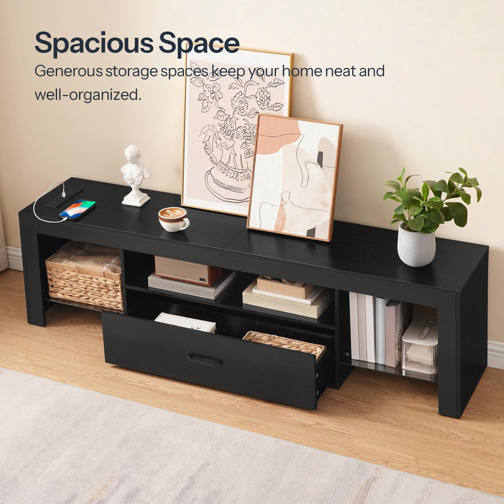 HOOBRO LED TV Stand with Power Outlets & Glass Shelves – 2 Sizes & 2 Colors - Flex Gamingproduct_type