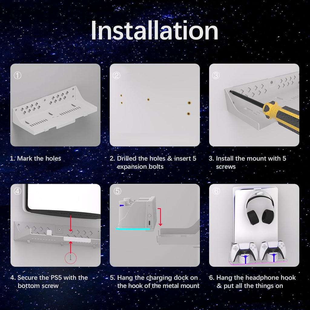 Hosanwell PS5 Wall Mount Kit with RGB Charging Station - Flex Gamingproduct_type