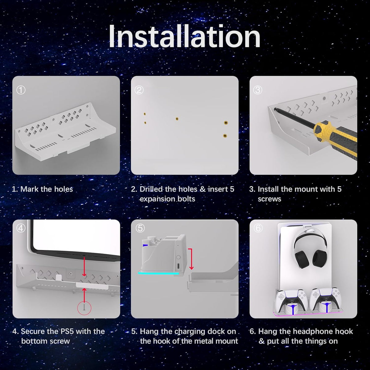 Hosanwell PS5 Wall Mount Kit with RGB Charging Station - Flex Gamingproduct_type