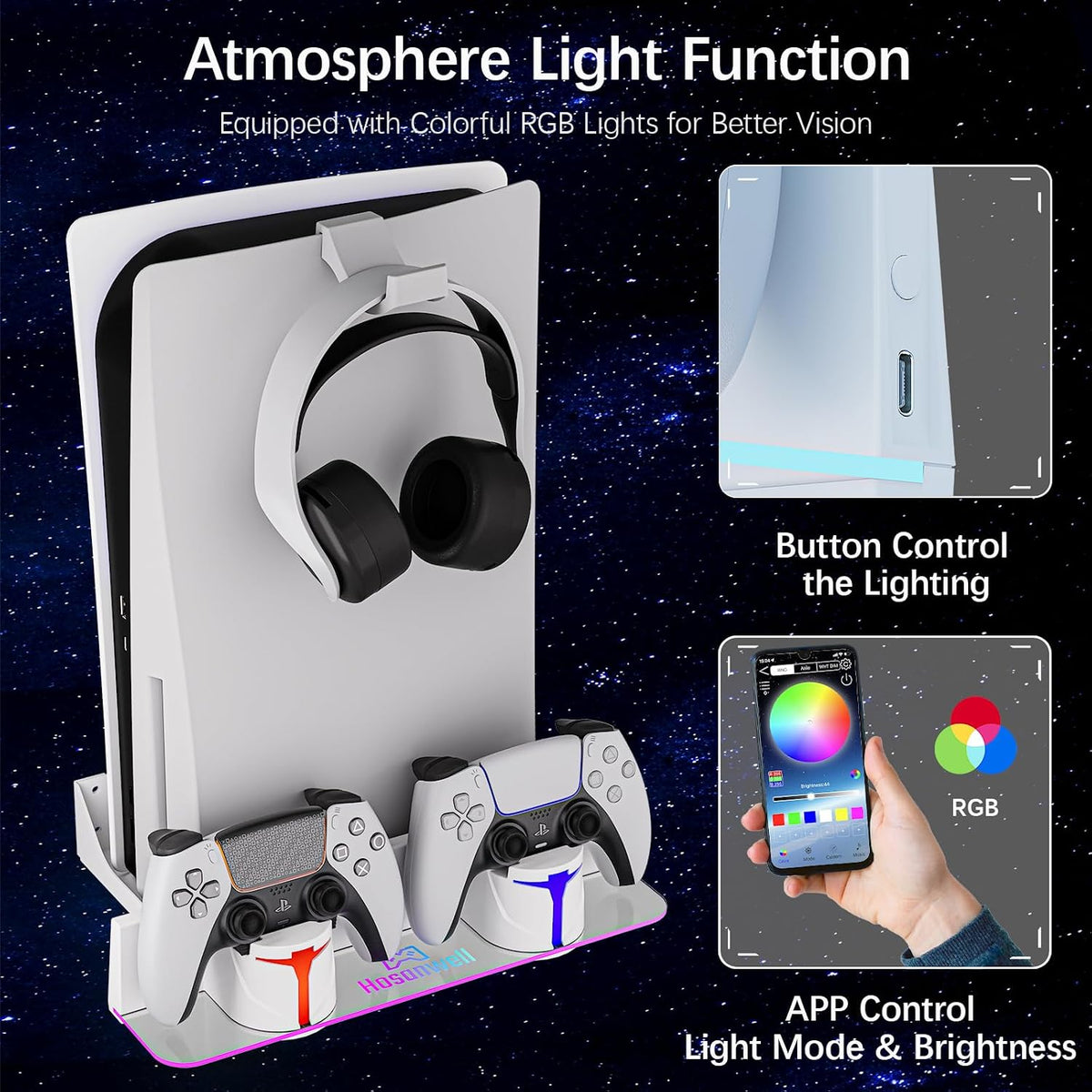 Hosanwell PS5 Wall Mount Kit with RGB Charging Station - Flex Gamingproduct_type