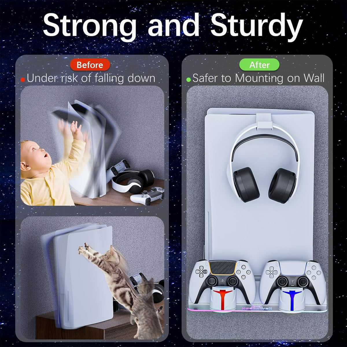 Hosanwell PS5 Wall Mount Kit with RGB Charging Station - Flex Gamingproduct_type