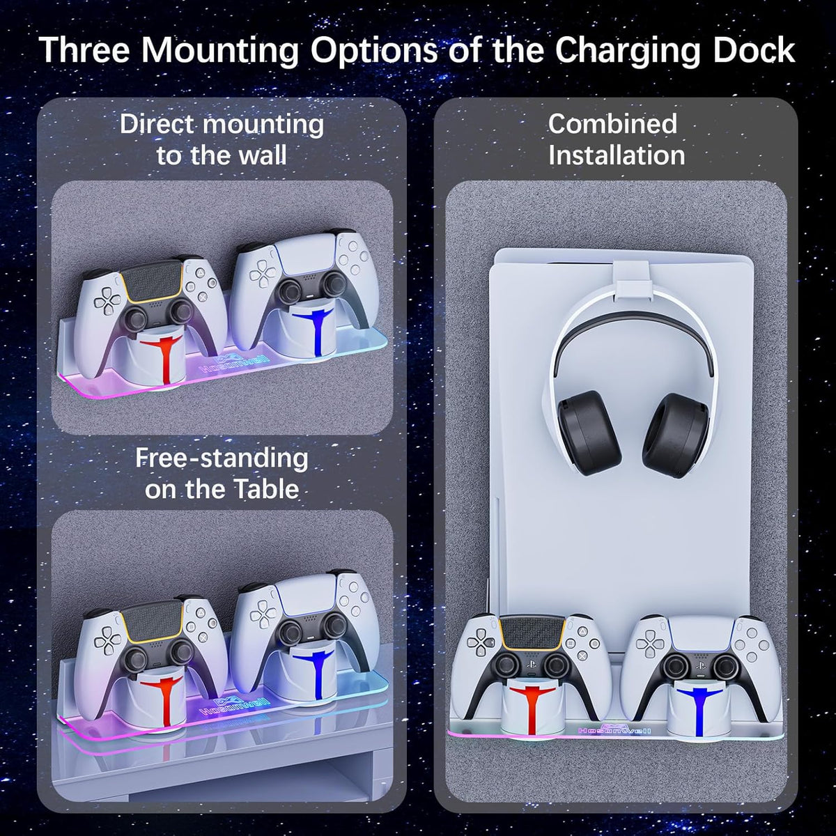 Hosanwell PS5 Wall Mount Kit with RGB Charging Station - Flex Gamingproduct_type