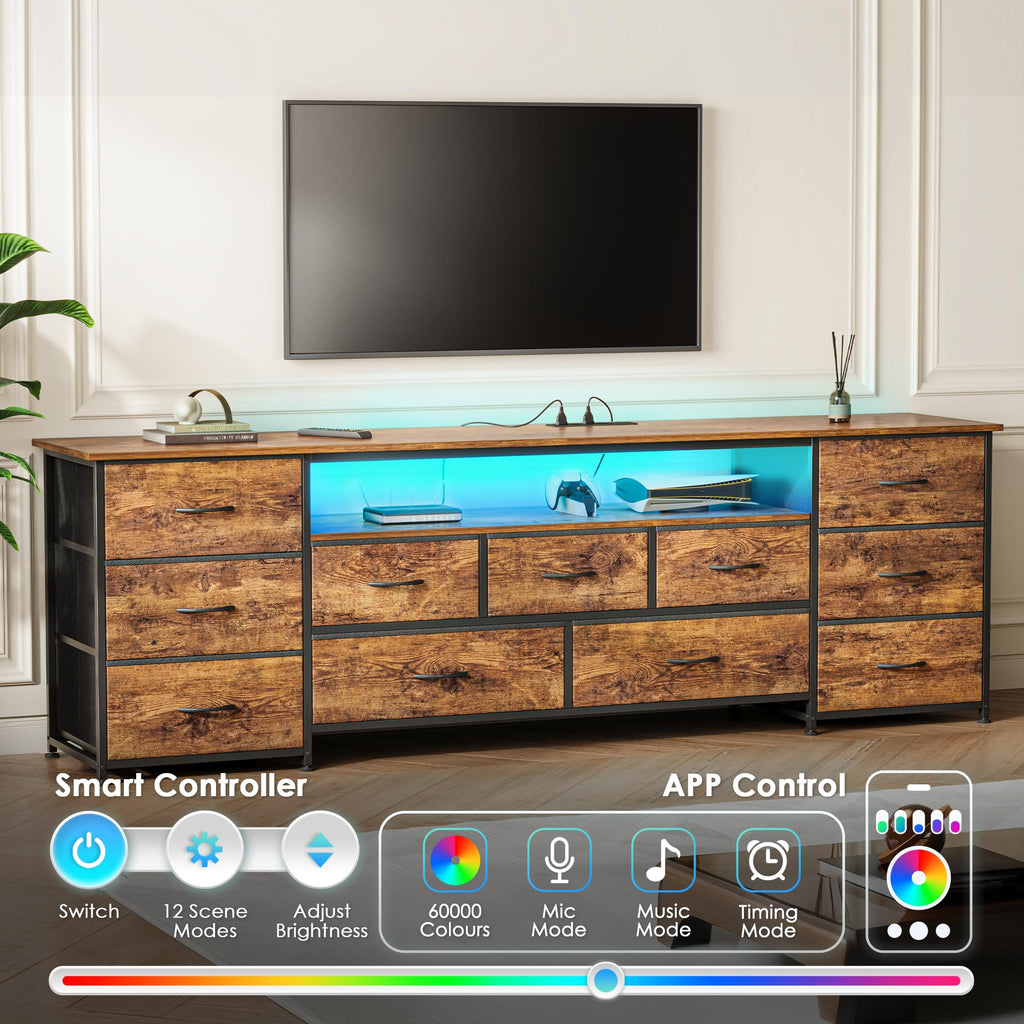 Huuger TV Stand Dresser with 11 Drawers, LED & Power Outlets – 3 Sizes & 4 Colors - Flex Gamingproduct_type