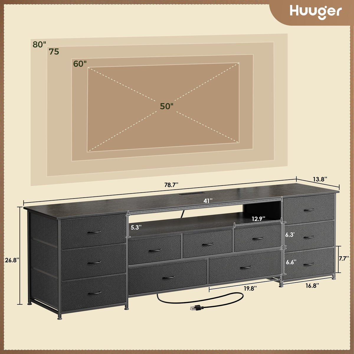 Huuger TV Stand Dresser with 11 Drawers, LED & Power Outlets – 3 Sizes & 4 Colors - Flex Gamingproduct_type