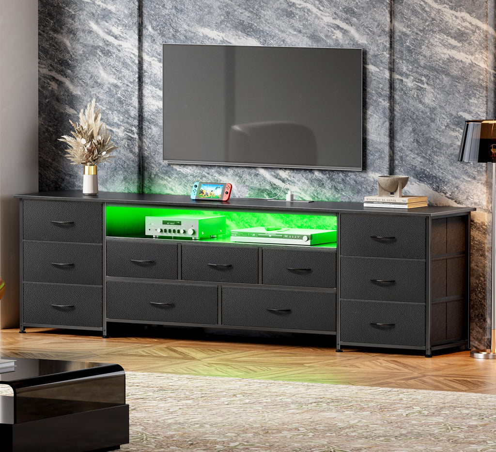 Huuger TV Stand Dresser with 11 Drawers, LED & Power Outlets – 3 Sizes & 4 Colors - Flex Gamingproduct_type