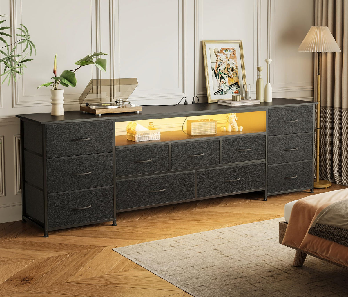 Huuger TV Stand Dresser with 11 Drawers, LED & Power Outlets – 3 Sizes & 4 Colors - Flex Gamingproduct_type
