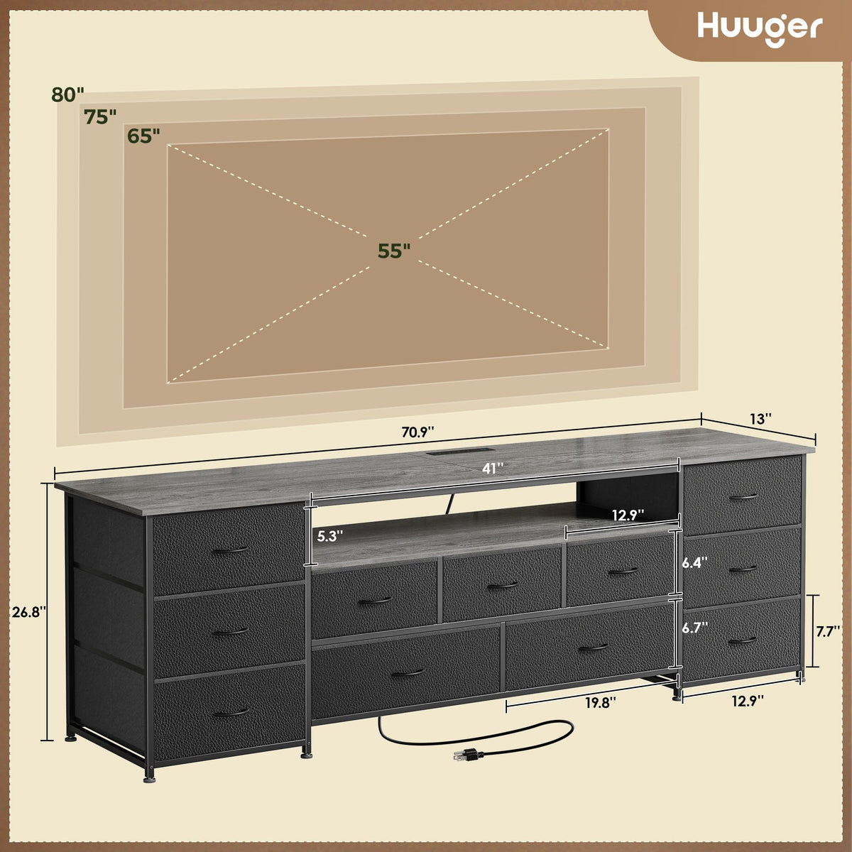 Huuger TV Stand Dresser with 11 Drawers, LED & Power Outlets – 3 Sizes & 4 Colors - Flex Gamingproduct_type