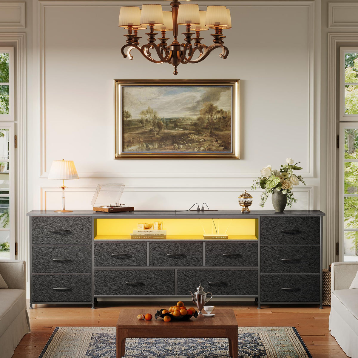 Huuger TV Stand Dresser with 11 Drawers, LED & Power Outlets – 3 Sizes & 4 Colors - Flex Gamingproduct_type