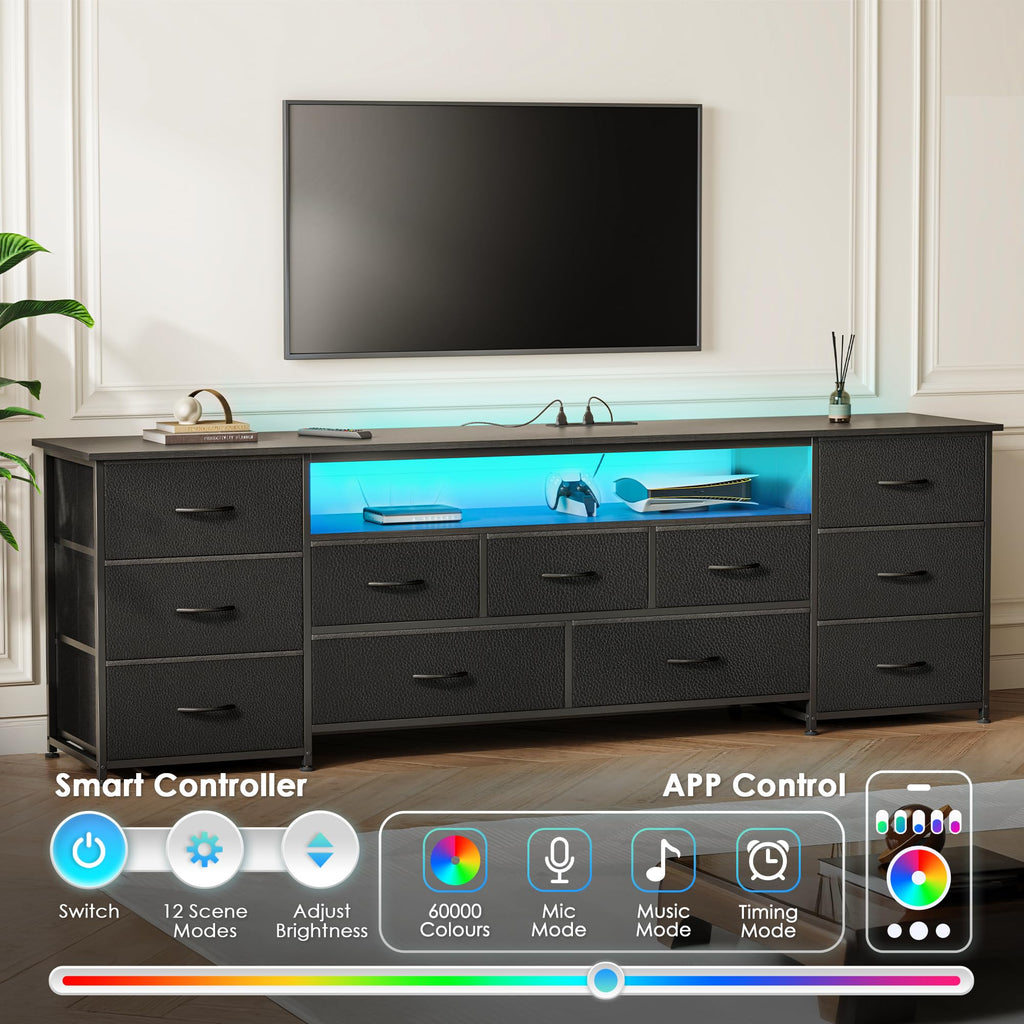 Huuger TV Stand Dresser with 11 Drawers, LED & Power Outlets – 3 Sizes & 4 Colors - Flex Gamingproduct_type