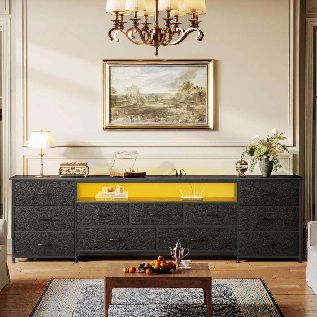 Huuger TV Stand Dresser with 11 Drawers, LED & Power Outlets – 3 Sizes & 4 Colors - Flex Gamingproduct_type