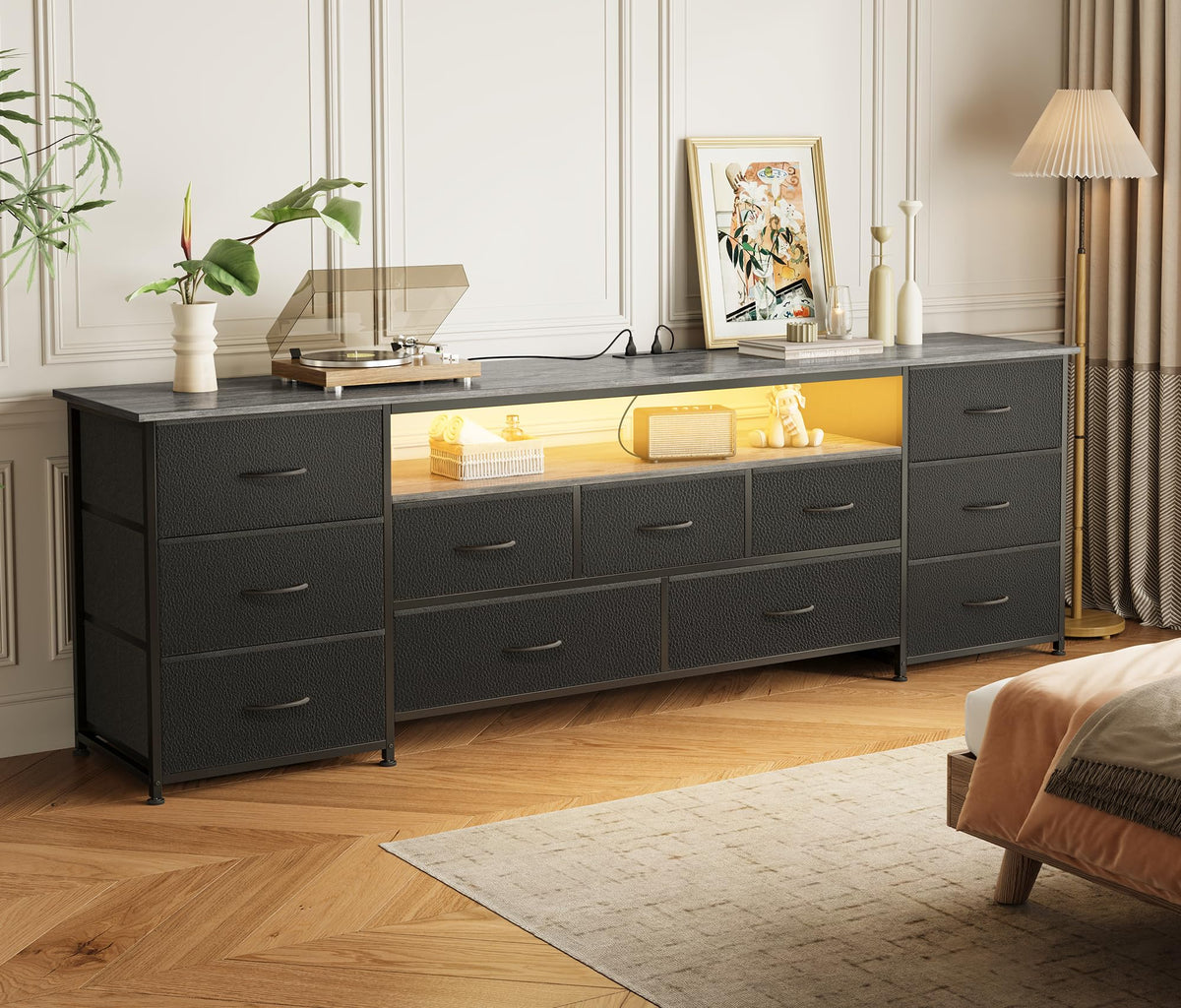 Huuger TV Stand Dresser with 11 Drawers, LED & Power Outlets – 3 Sizes & 4 Colors - Flex Gamingproduct_type