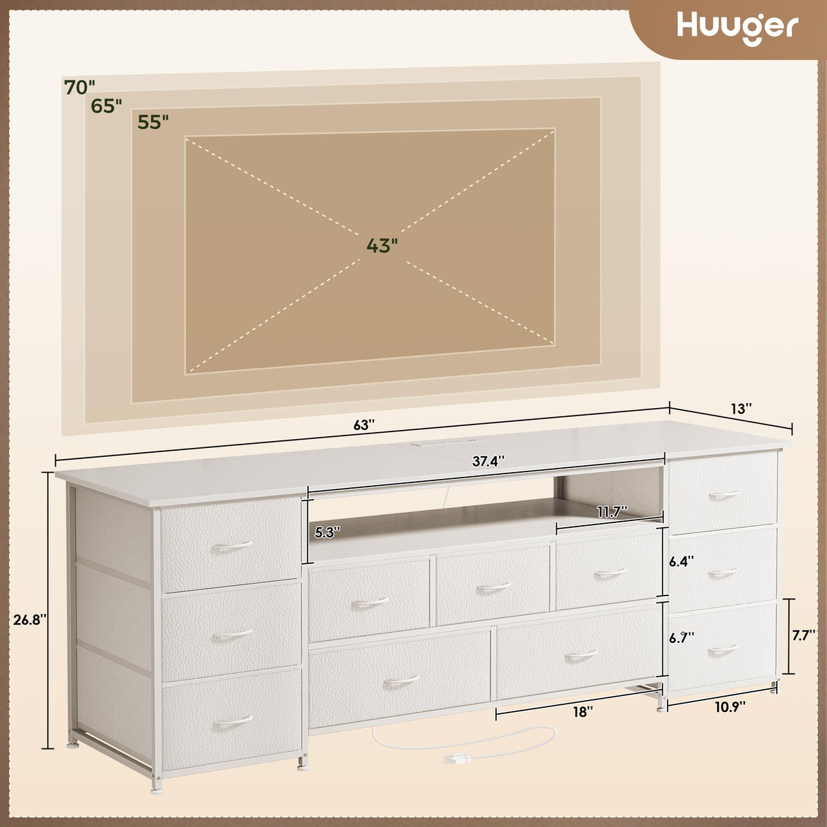 Huuger TV Stand Dresser with 11 Drawers, LED & Power Outlets – 3 Sizes & 4 Colors - Flex Gamingproduct_type
