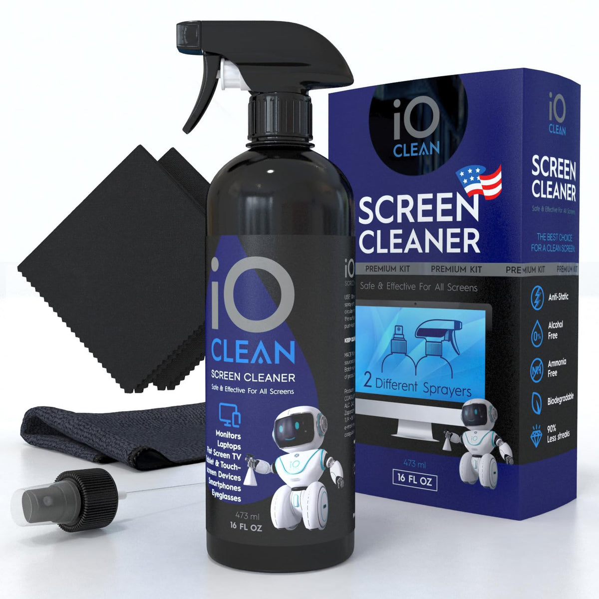 iO CLEAN Screen Cleaner Spray & Cloth Kit – 4 Options - Flex Gamingproduct_type