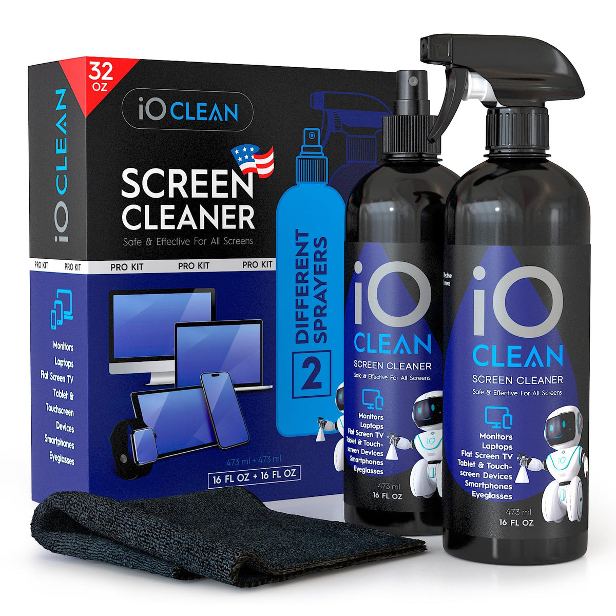 iO CLEAN Screen Cleaner Spray & Cloth Kit – 4 Options - Flex Gamingproduct_type