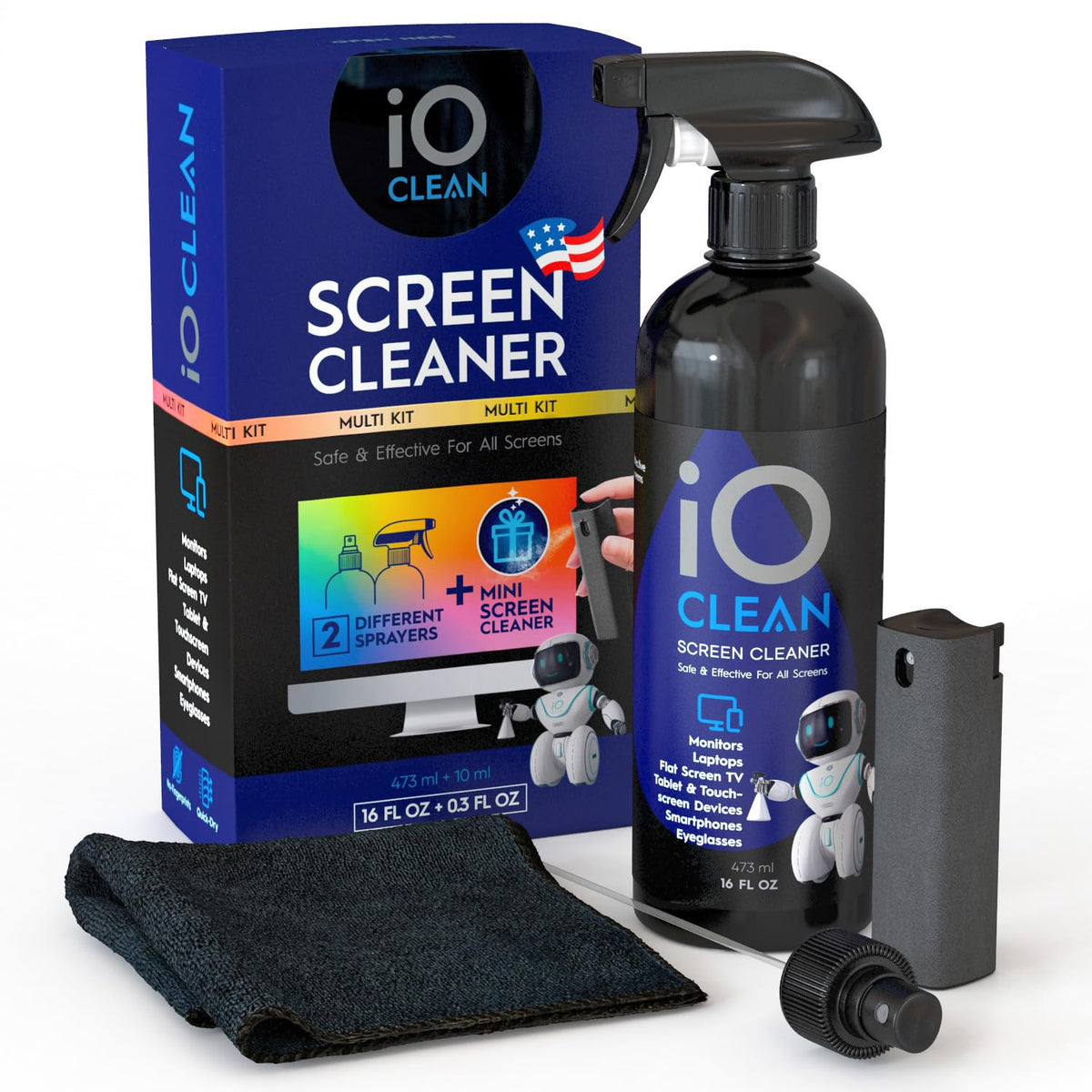 iO CLEAN Screen Cleaner Spray & Cloth Kit – 4 Options - Flex Gamingproduct_type