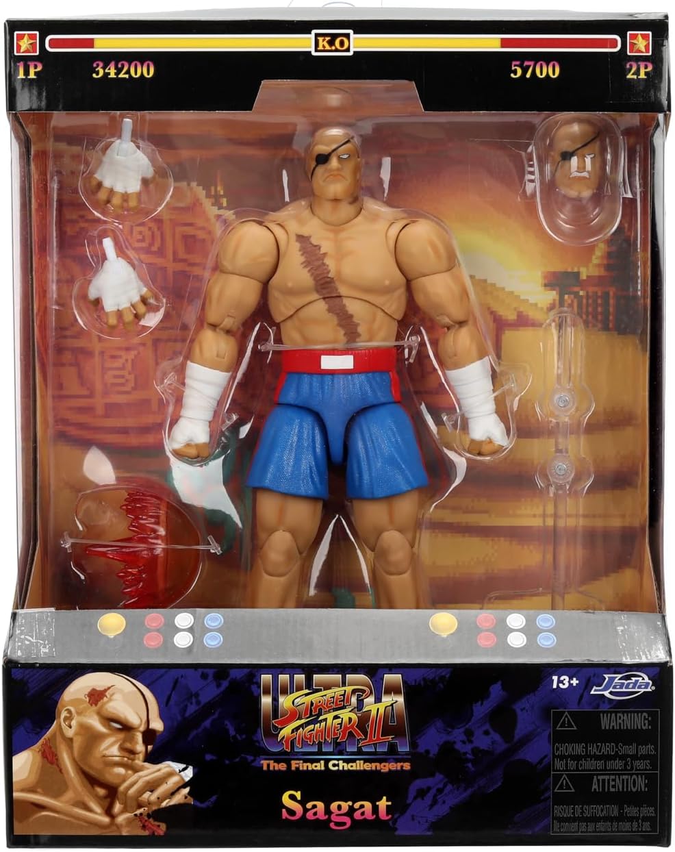 Jada Toys Street Fighter II – Sagat 7.6" Deluxe Articulated Action Figure (1:12 Scale) - Flex Gamingproduct_type