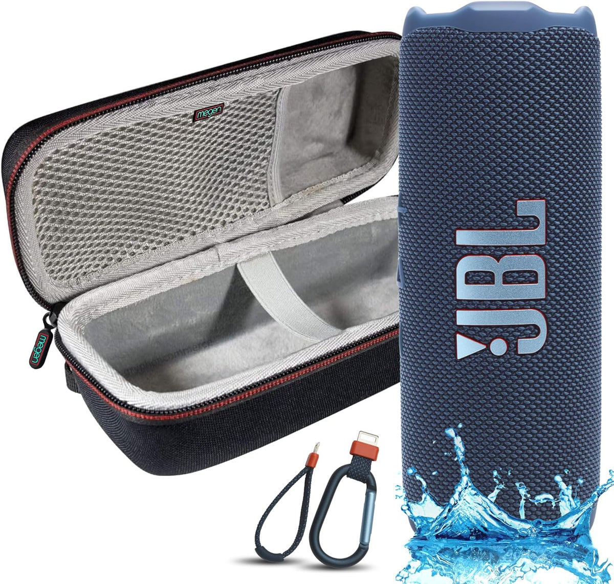 JBL Flip 7 Portable Bluetooth Speaker, IP68 Waterproof, Dustproof, Drop-Proof, PushLock System, AI Sound Boost, 16H Battery, Megen Hardshel Protection Case (Blue) - Flex Gamingproduct_type