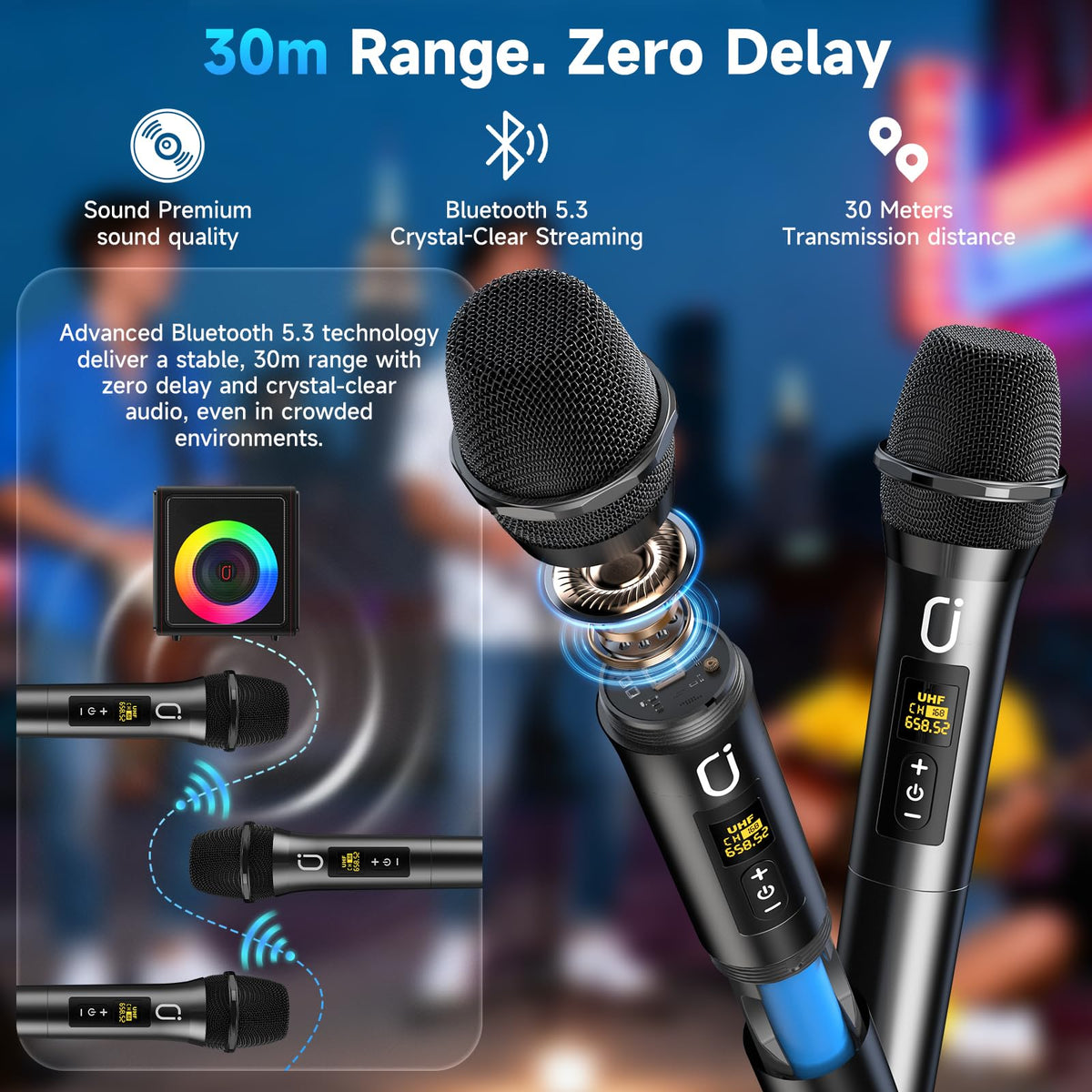 Karaoke Machine for Adults with 2 Wireless Microphones, 200W PA System | Pitch Correction, Bluetooth 5.3, Retro Leather Design, 24H Playtime, TV Connection, TWS Stereo and Live Performance Support - Flex Gamingproduct_type