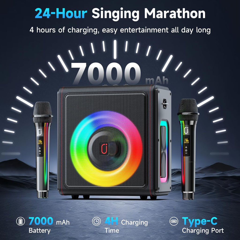 Karaoke Machine for Adults with 2 Wireless Microphones, 200W PA System | Pitch Correction, Bluetooth 5.3, Retro Leather Design, 24H Playtime, TV Connection, TWS Stereo and Live Performance Support - Flex Gamingproduct_type
