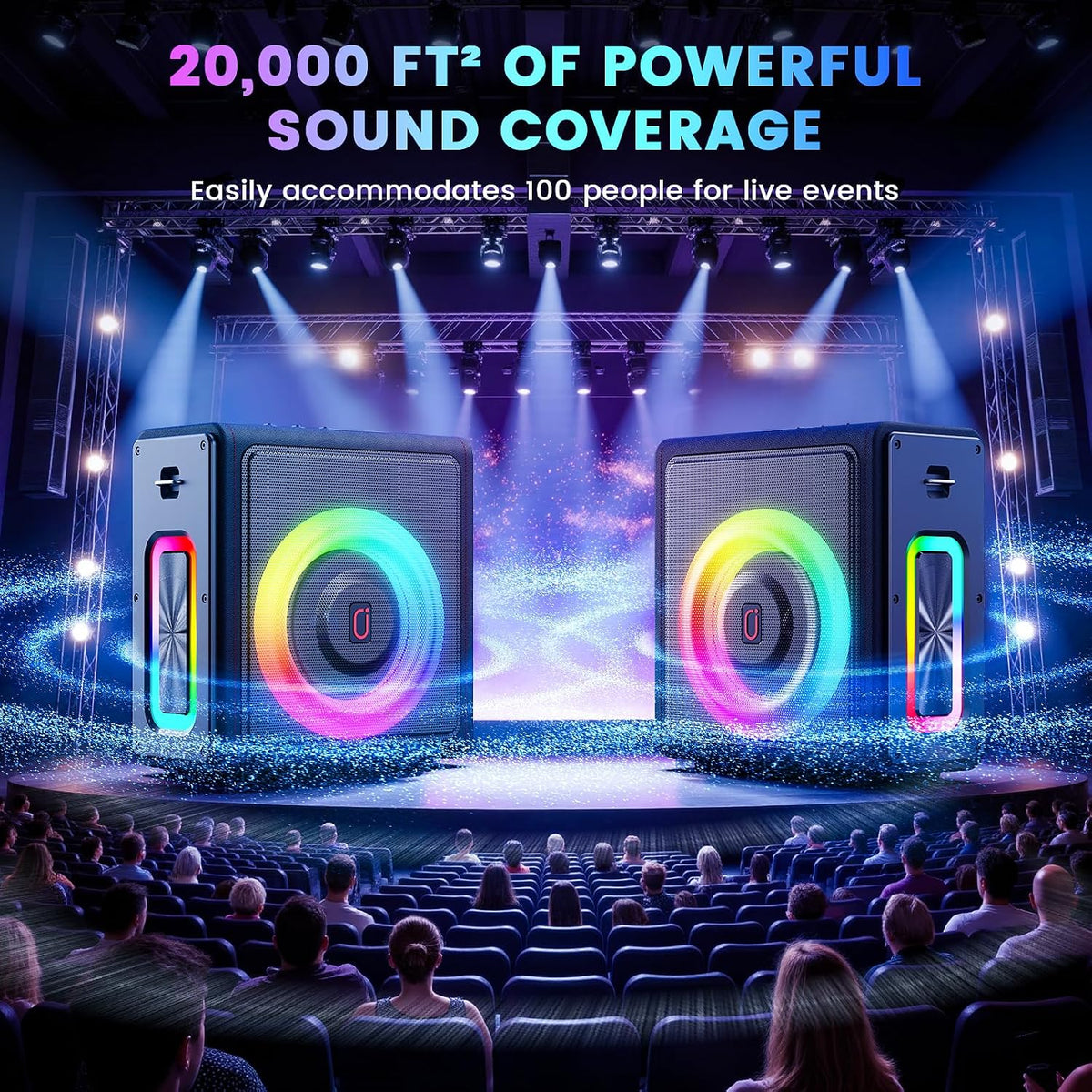 Karaoke Machine for Adults with 2 Wireless Microphones, 200W PA System | Pitch Correction, Bluetooth 5.3, Retro Leather Design, 24H Playtime, TV Connection, TWS Stereo and Live Performance Support - Flex Gamingproduct_type