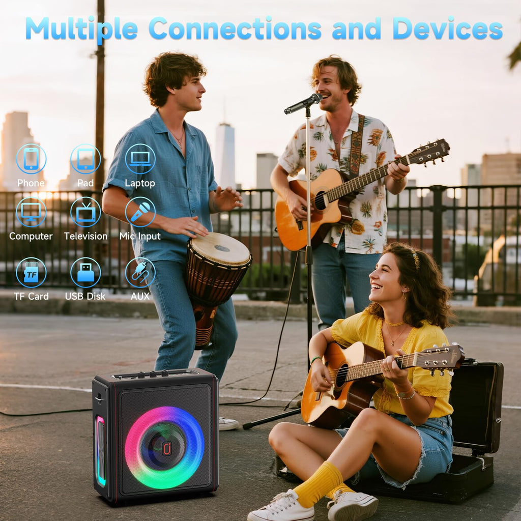 Karaoke Machine for Adults with 2 Wireless Microphones, 200W PA System | Pitch Correction, Bluetooth 5.3, Retro Leather Design, 24H Playtime, TV Connection, TWS Stereo and Live Performance Support - Flex Gamingproduct_type