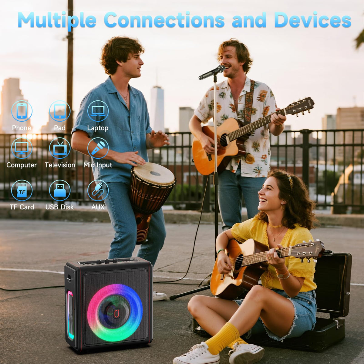 Karaoke Machine for Adults with 2 Wireless Microphones, 200W PA System | Pitch Correction, Bluetooth 5.3, Retro Leather Design, 24H Playtime, TV Connection, TWS Stereo and Live Performance Support - Flex Gamingproduct_type
