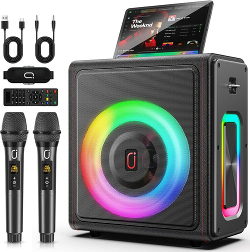 Karaoke Machine for Adults with 2 Wireless Microphones, 200W PA System | Pitch Correction, Bluetooth 5.3, Retro Leather Design, 24H Playtime, TV Connection, TWS Stereo and Live Performance Support - Flex Gamingproduct_type