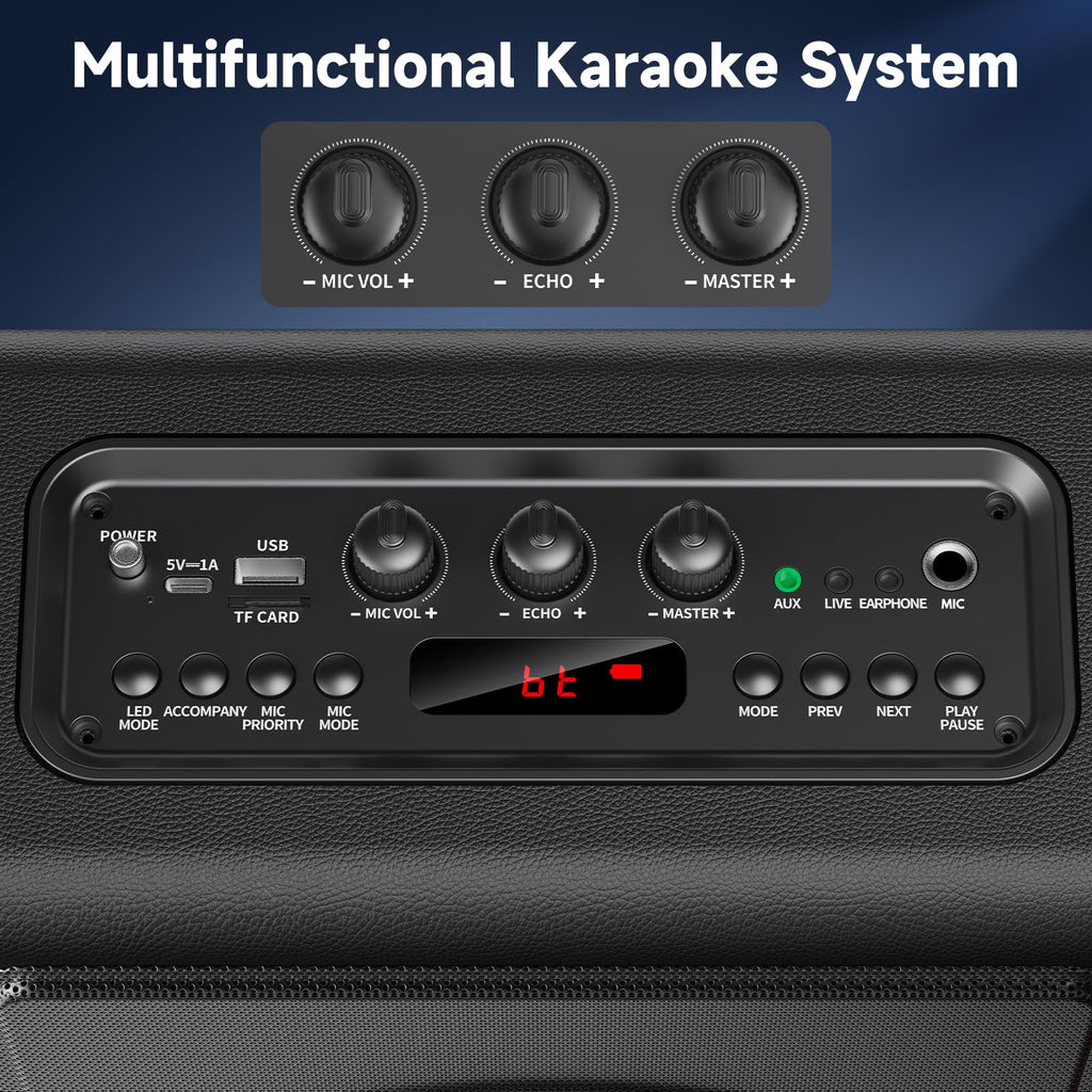 Karaoke Machine for Adults with 2 Wireless Microphones, 200W PA System | Pitch Correction, Bluetooth 5.3, Retro Leather Design, 24H Playtime, TV Connection, TWS Stereo and Live Performance Support - Flex Gamingproduct_type