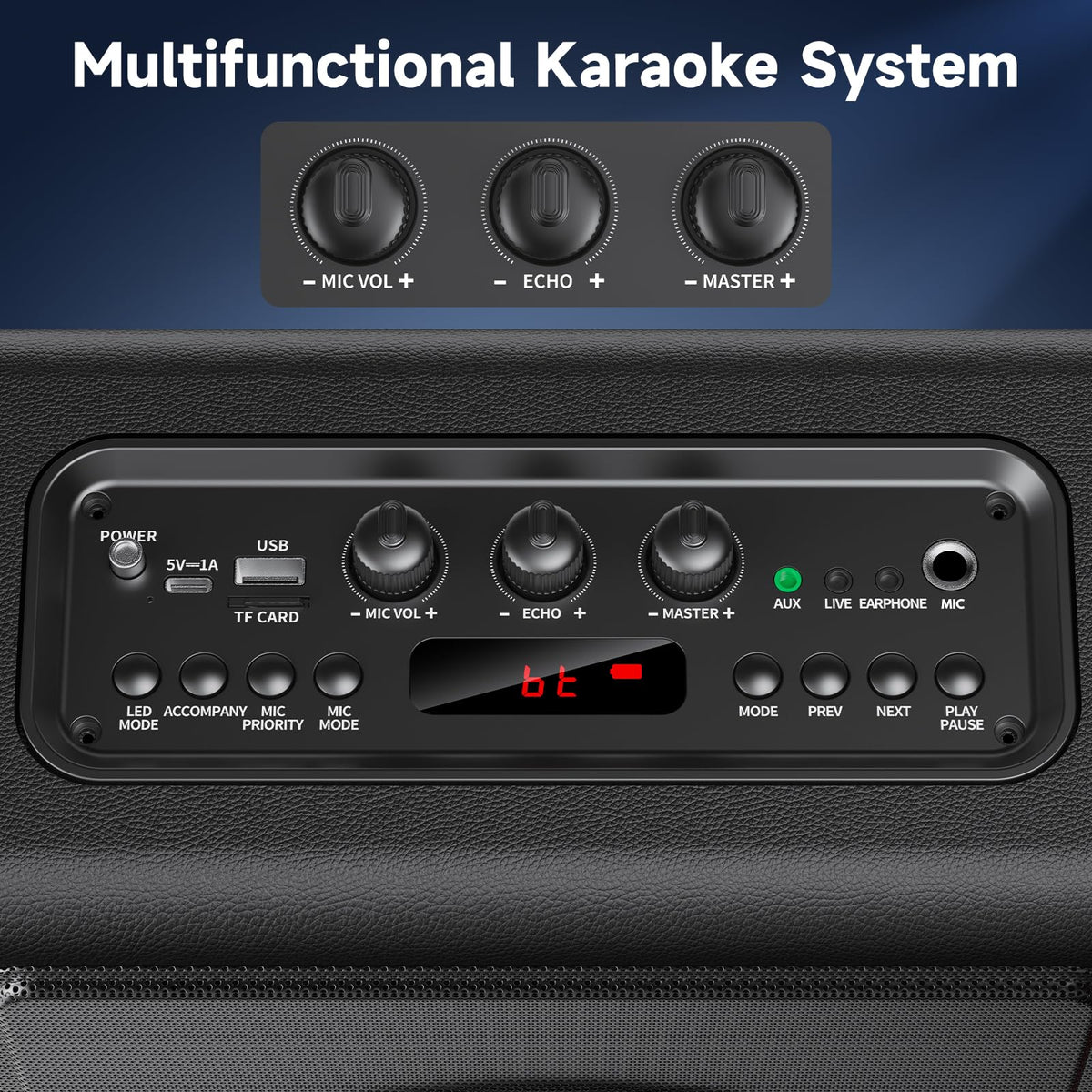 Karaoke Machine for Adults with 2 Wireless Microphones, 200W PA System | Pitch Correction, Bluetooth 5.3, Retro Leather Design, 24H Playtime, TV Connection, TWS Stereo and Live Performance Support - Flex Gamingproduct_type