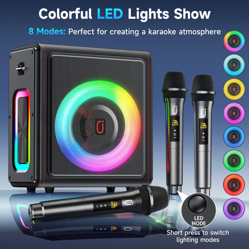 Karaoke Machine for Adults with 2 Wireless Microphones, 200W PA System | Pitch Correction, Bluetooth 5.3, Retro Leather Design, 24H Playtime, TV Connection, TWS Stereo and Live Performance Support - Flex Gamingproduct_type