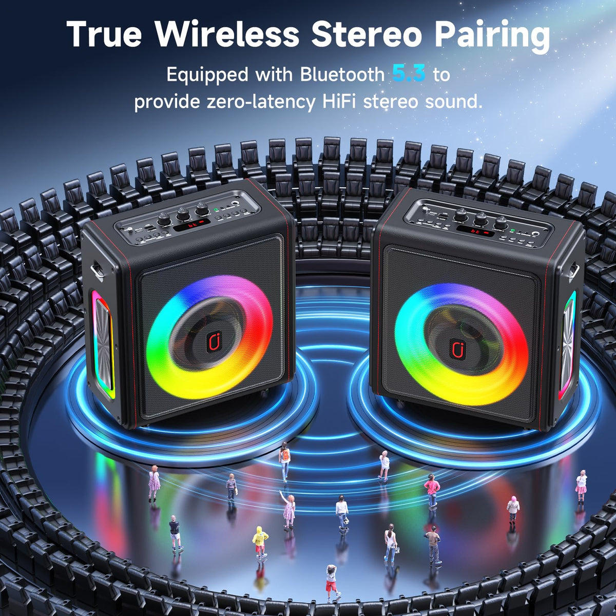 Karaoke Machine for Adults with 2 Wireless Microphones, 200W PA System | Pitch Correction, Bluetooth 5.3, Retro Leather Design, 24H Playtime, TV Connection, TWS Stereo and Live Performance Support - Flex Gamingproduct_type