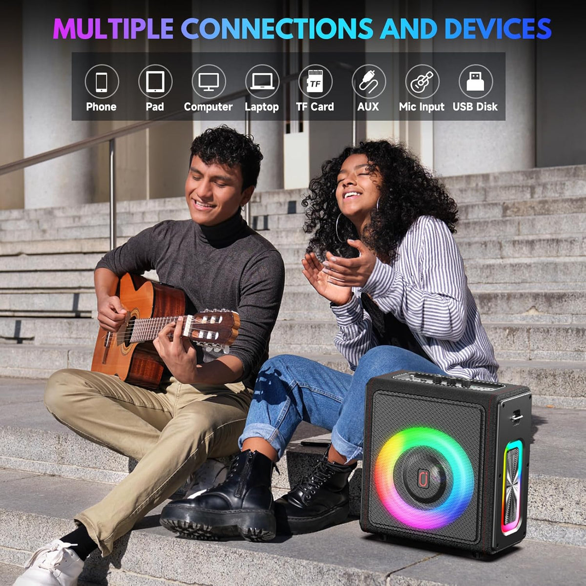 Karaoke Machine for Adults with 2 Wireless Microphones, 200W PA System | Pitch Correction, Bluetooth 5.3, Retro Leather Design, 24H Playtime, TV Connection, TWS Stereo and Live Performance Support - Flex Gamingproduct_type