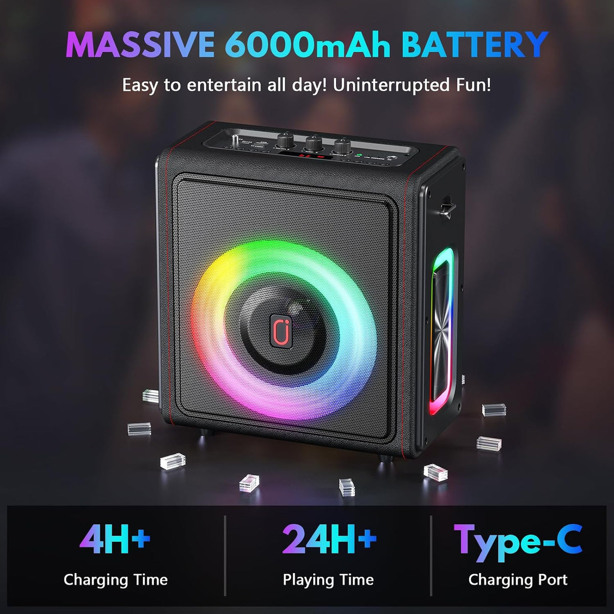 Karaoke Machine for Adults with 2 Wireless Microphones, 200W PA System | Pitch Correction, Bluetooth 5.3, Retro Leather Design, 24H Playtime, TV Connection, TWS Stereo and Live Performance Support - Flex Gamingproduct_type
