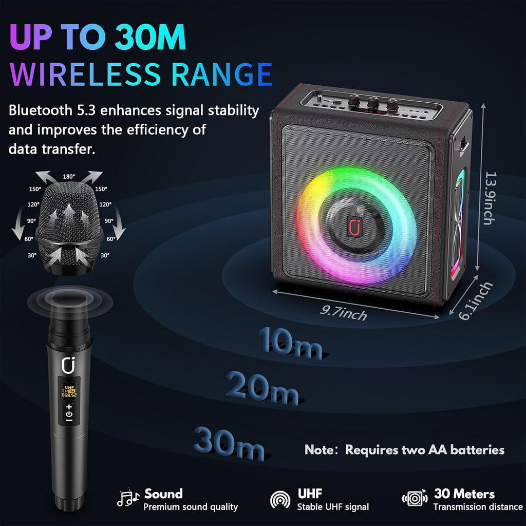 Karaoke Machine for Adults with 2 Wireless Microphones, 200W PA System | Pitch Correction, Bluetooth 5.3, Retro Leather Design, 24H Playtime, TV Connection, TWS Stereo and Live Performance Support - Flex Gamingproduct_type