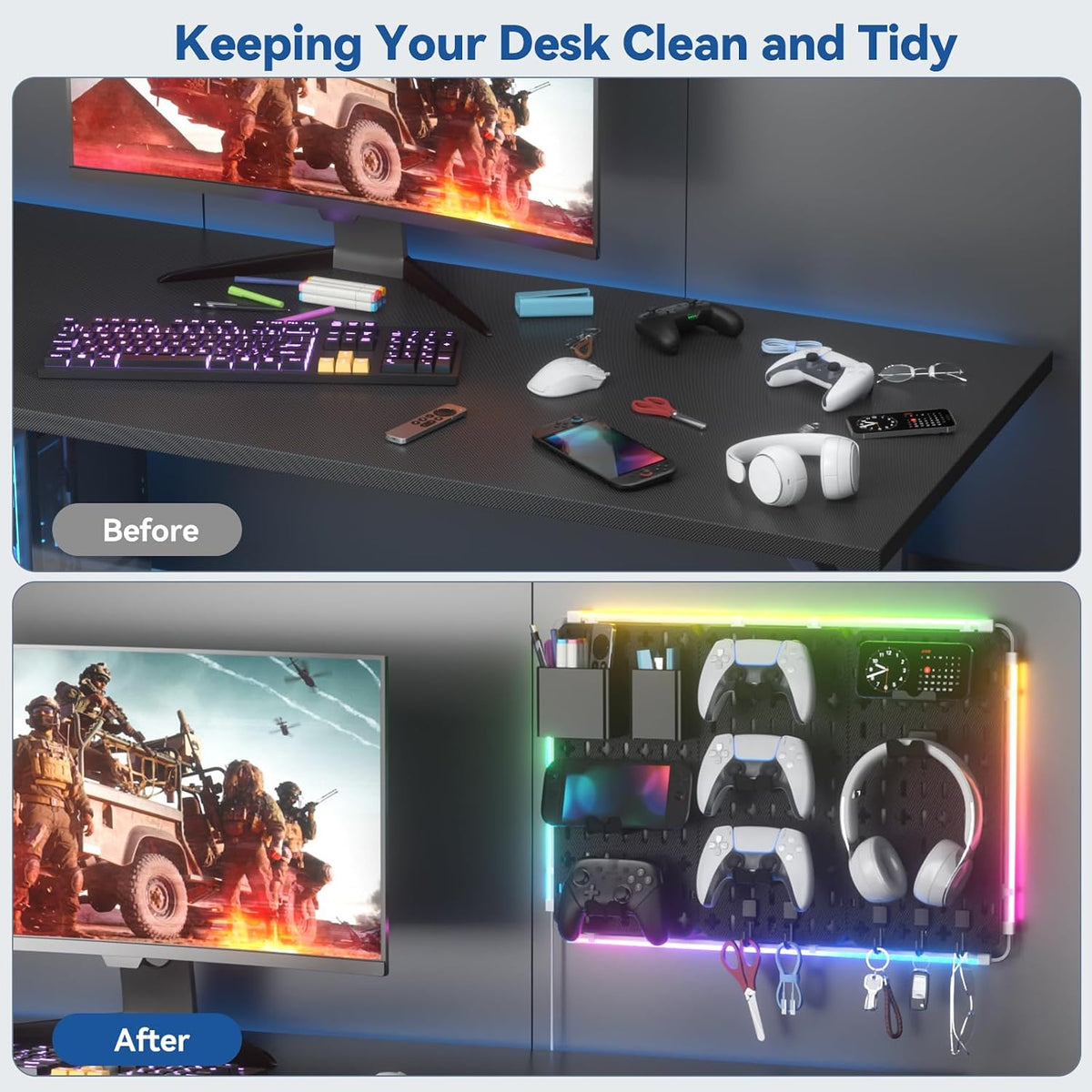 KDD 9-in-1 RGB Gaming Pegboard Wall Organizer - Flex Gamingproduct_type