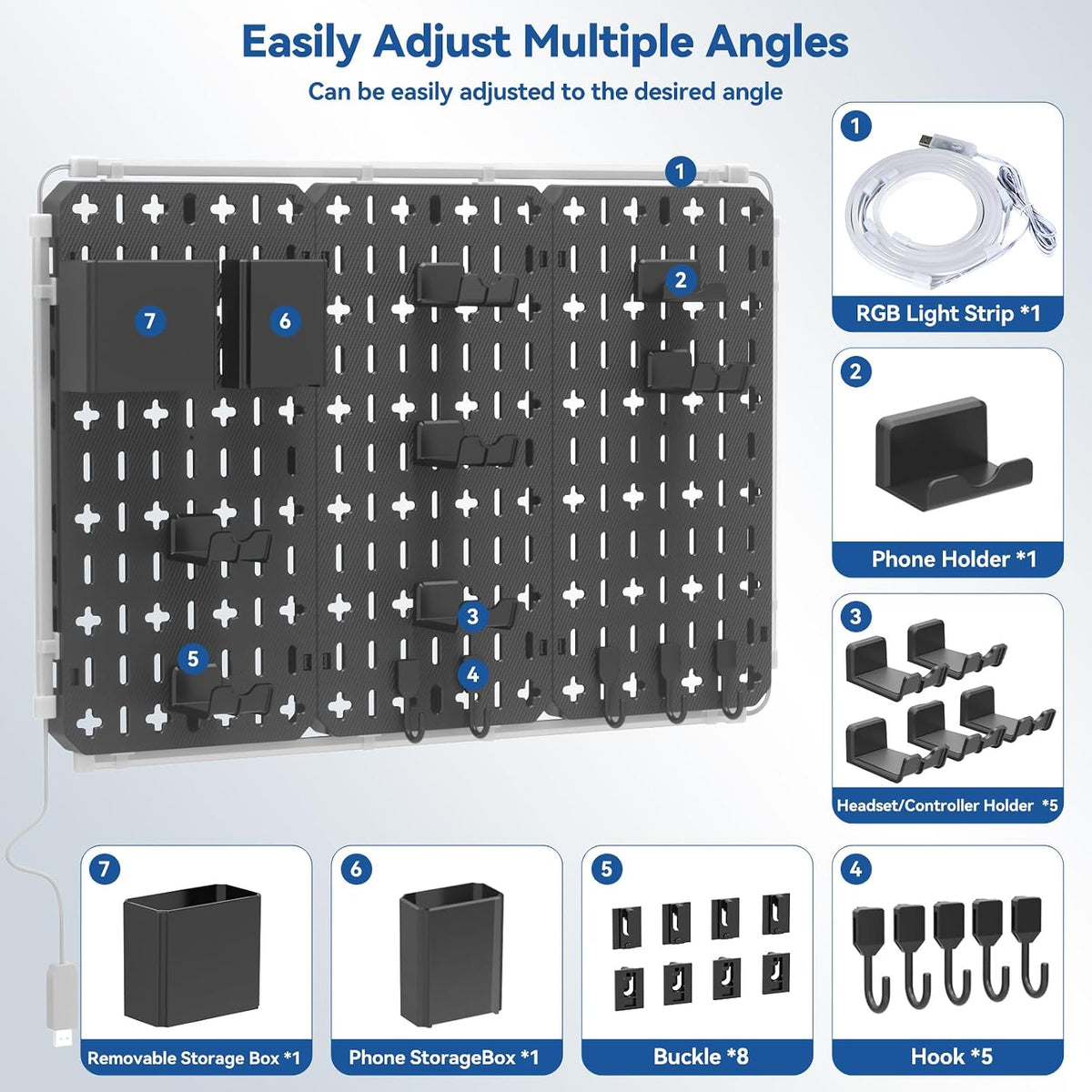 KDD 9-in-1 RGB Gaming Pegboard Wall Organizer - Flex Gamingproduct_type