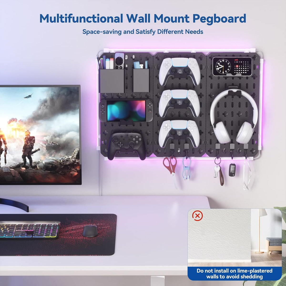 KDD 9-in-1 RGB Gaming Pegboard Wall Organizer - Flex Gamingproduct_type