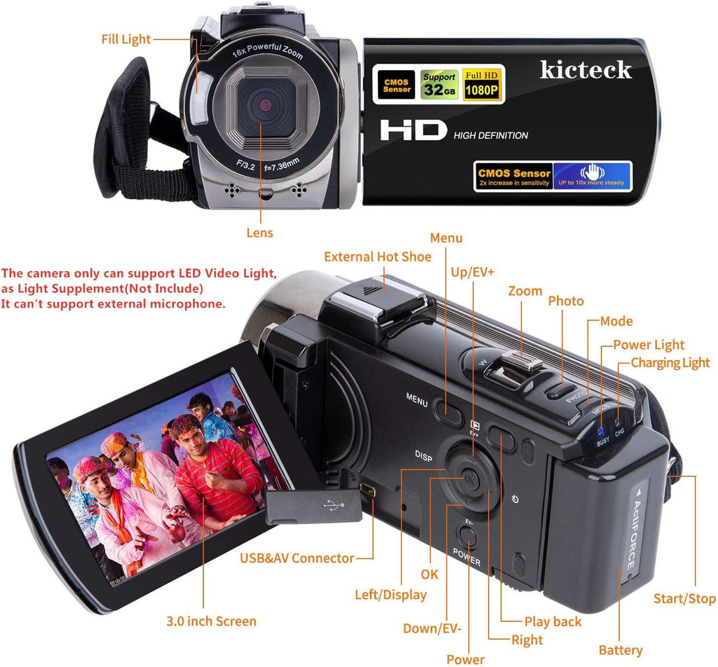 Kicteck Video Camera Camcorder Full HD 1080P – Black - Flex Gamingproduct_type