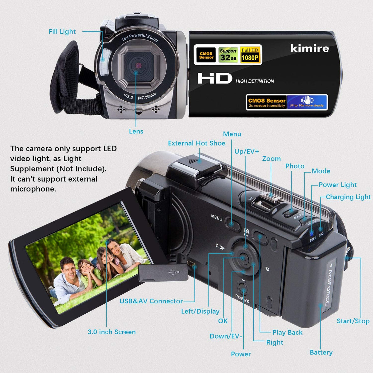 Kimire Video Camera Camcorder Full HD 1080P – Black - Flex Gamingproduct_type
