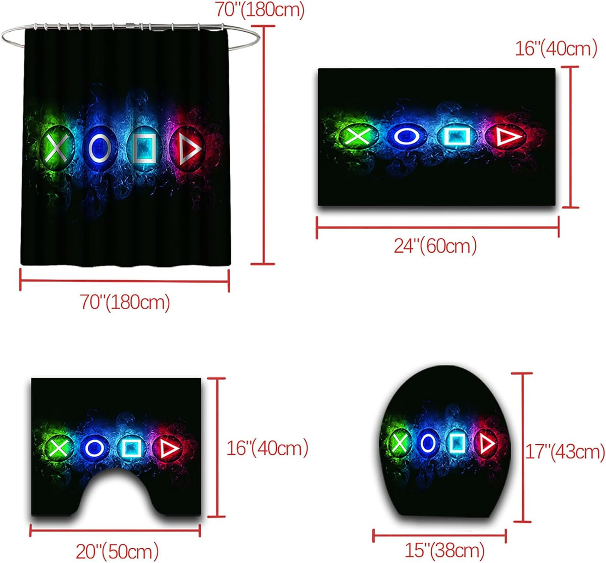 kodhyvj Gamer Shower Curtain Set, 4 Pieces – 9 Designs - Flex Gamingproduct_type