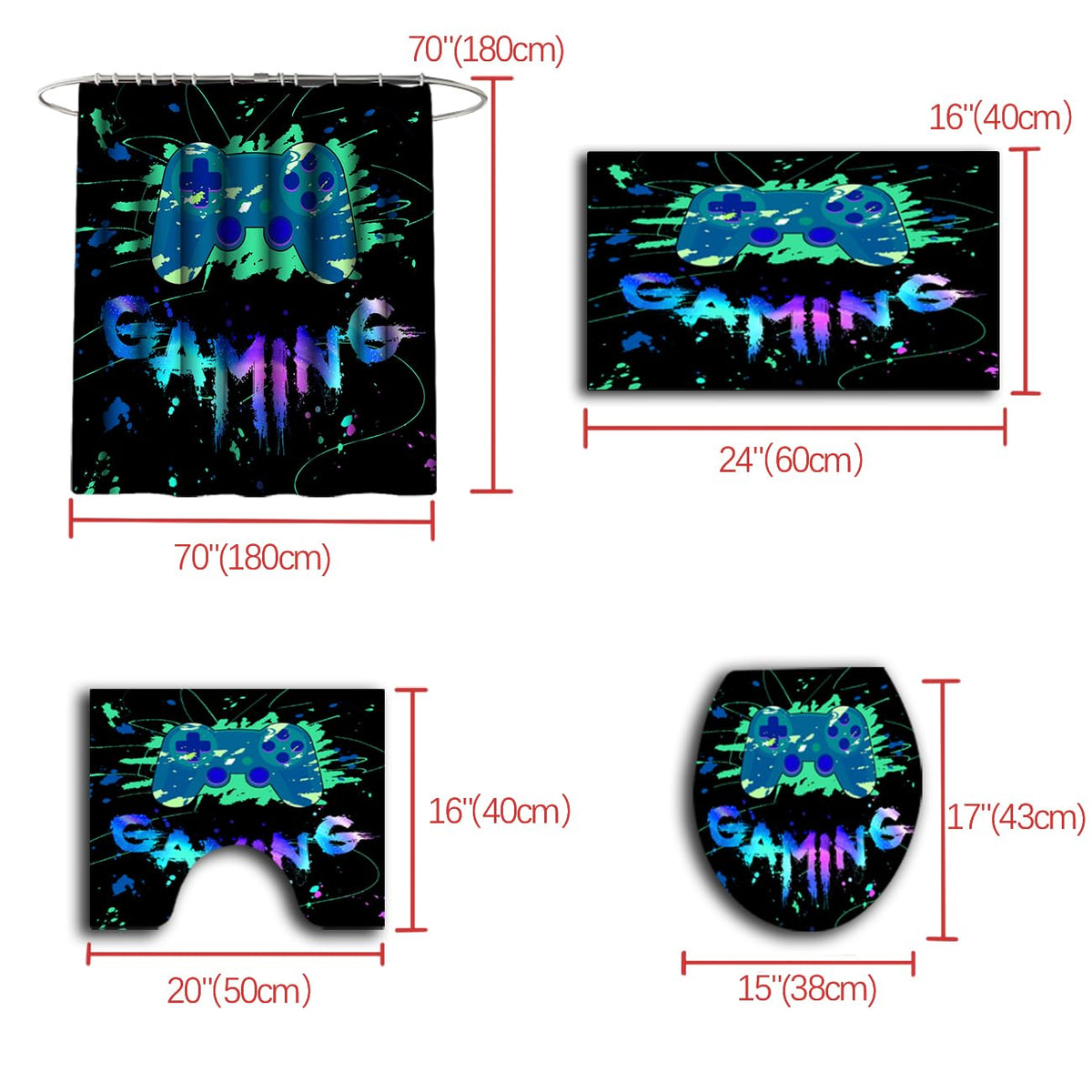 kodhyvj Gamer Shower Curtain Set, 4 Pieces – 9 Designs - Flex Gamingproduct_type