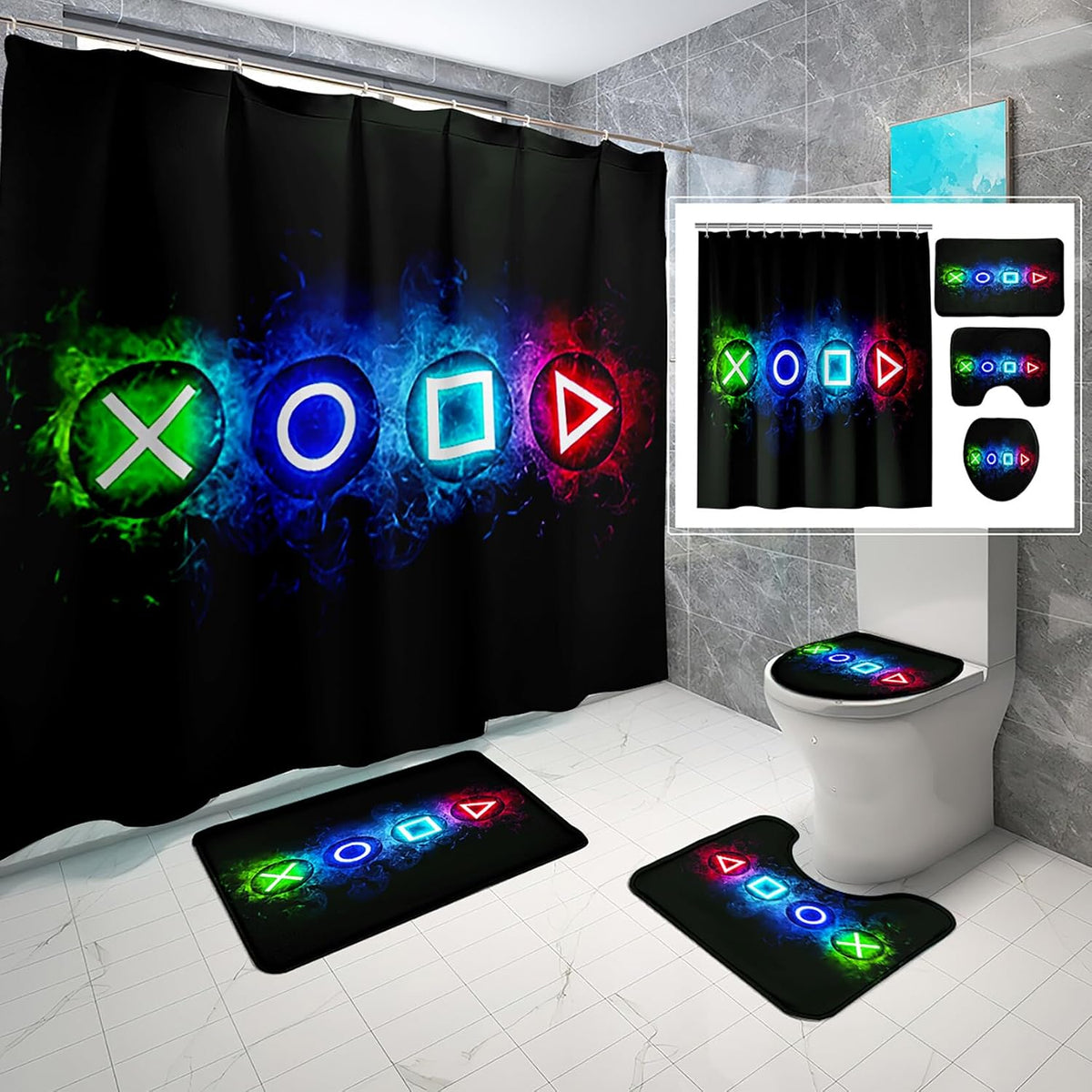 kodhyvj Gamer Shower Curtain Set, 4 Pieces – 9 Designs - Flex Gamingproduct_type