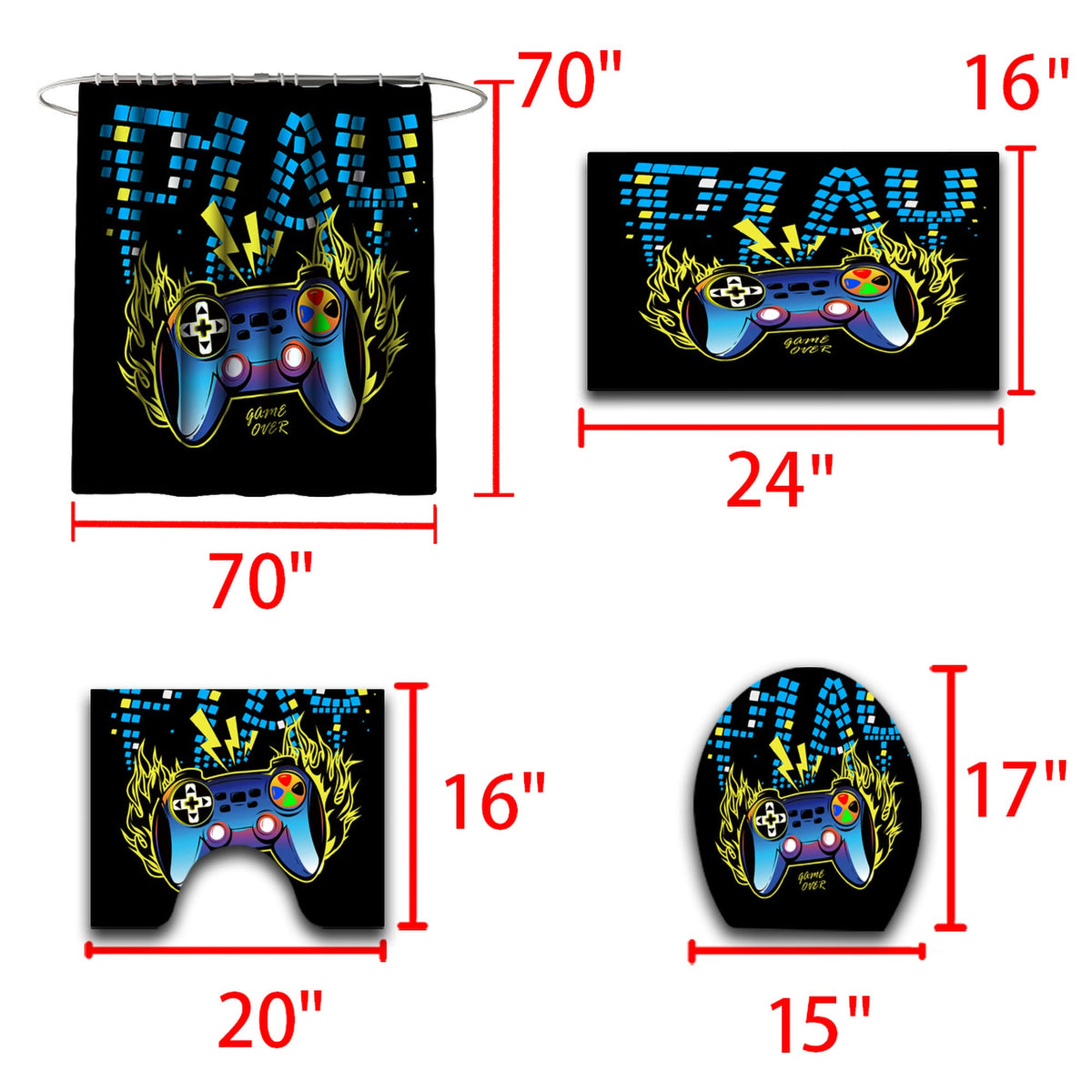kodhyvj Gamer Shower Curtain Set, 4 Pieces – 9 Designs - Flex Gamingproduct_type