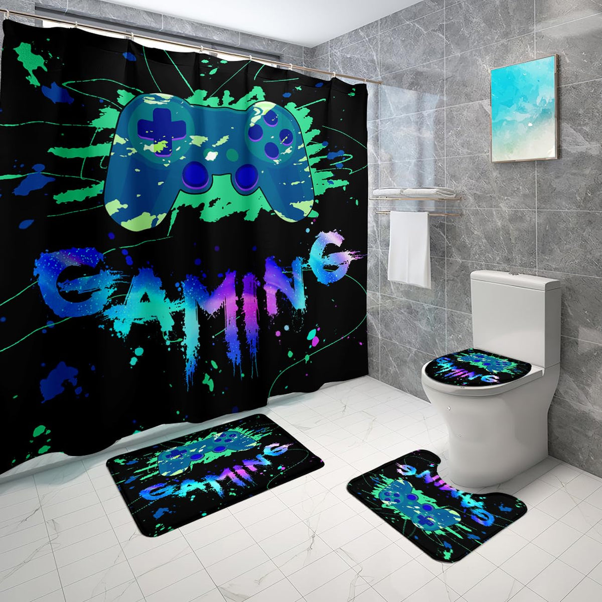 kodhyvj Gamer Shower Curtain Set, 4 Pieces – 9 Designs - Flex Gamingproduct_type