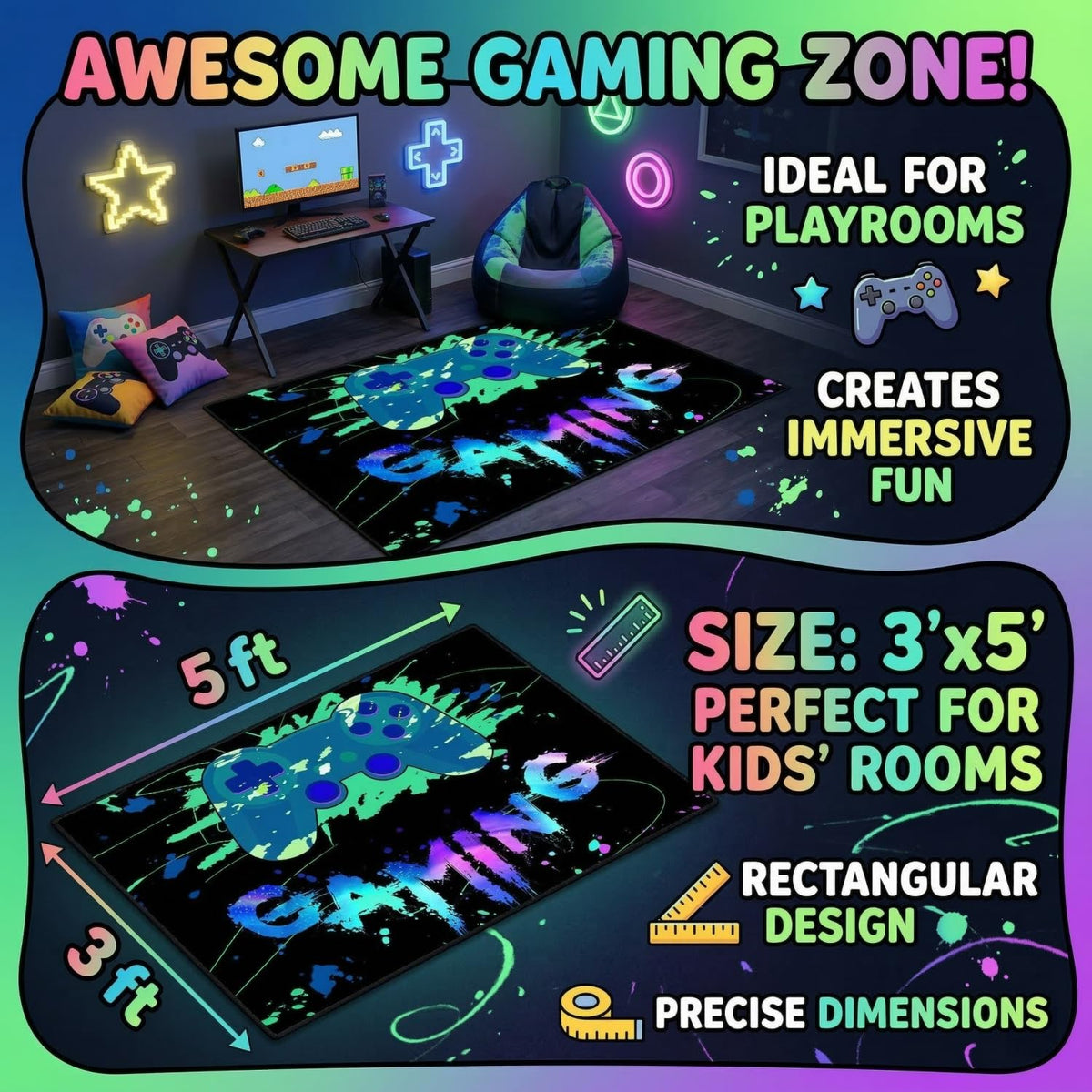 kodhyvj Gaming Area Rug – 11 Sizes & 6 Designs - Flex Gamingproduct_type