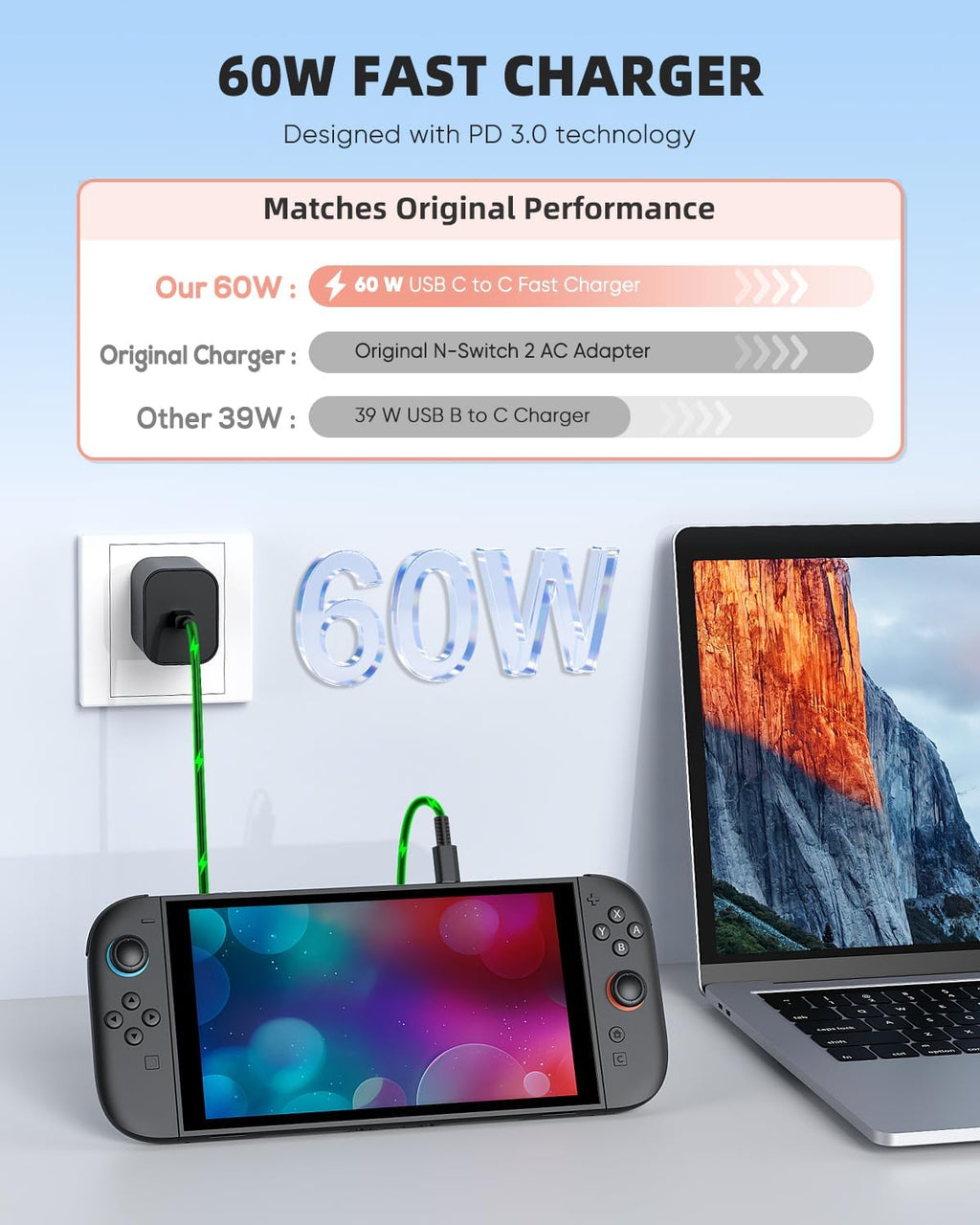 KOVA 60W Nintendo Switch 2 Charger – Fast Charging USB-C – 10 Options - Flex Gamingproduct_type