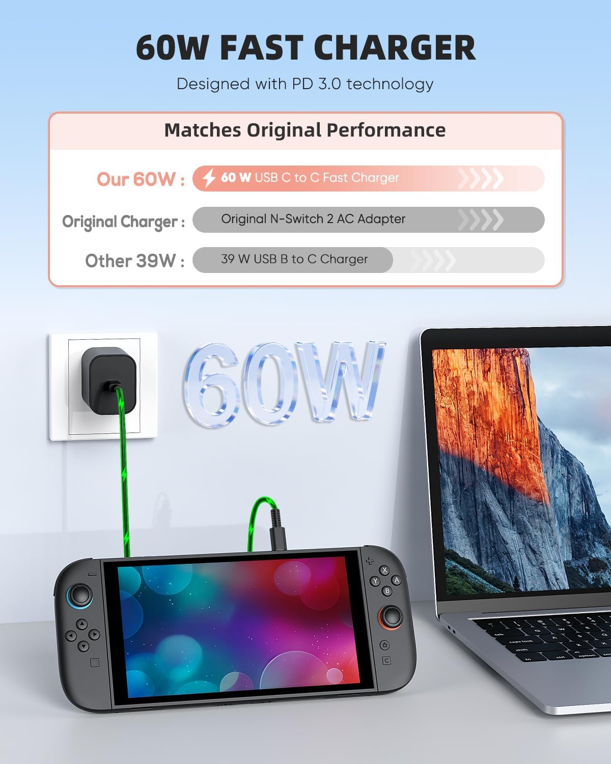 KOVA 60W Nintendo Switch 2 Charger – Fast Charging USB-C – 10 Options - Flex Gamingproduct_type