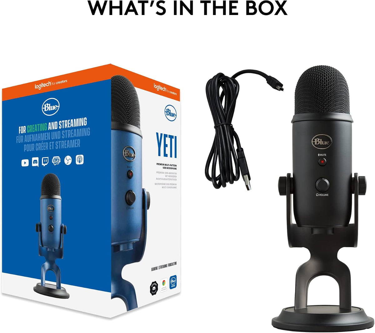 Logitech Creators Blue Yeti USB Microphone for PC, Mac, Gaming, Recording, Streaming, Podcasting, Studio and Computer Condenser Mic with Blue VO!CE effects, 4 Pickup Patterns, Plug and Play - Blackout | VO!CE effects, 4 pickup patterns, plug-and-play oper - Flex Gamingproduct_type